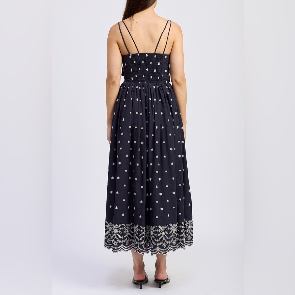 En Saison Navy Blue Star Midi Dress with White Embroidered Hem - Picture 3 of 12